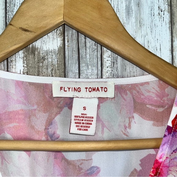 Flying Tomato Lipstick Floral Chiffon Kimono Sleeve Pink, Orange Blouse - Picture 7 of 7